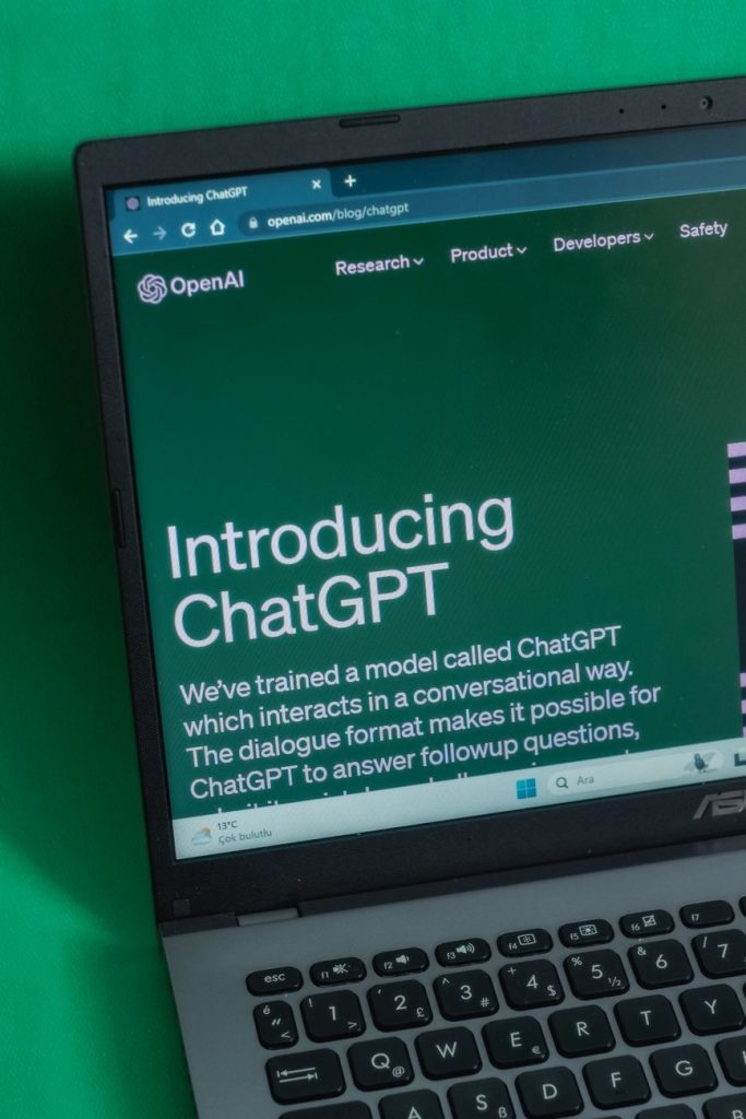 a laptop computer with the word chatgpt on it