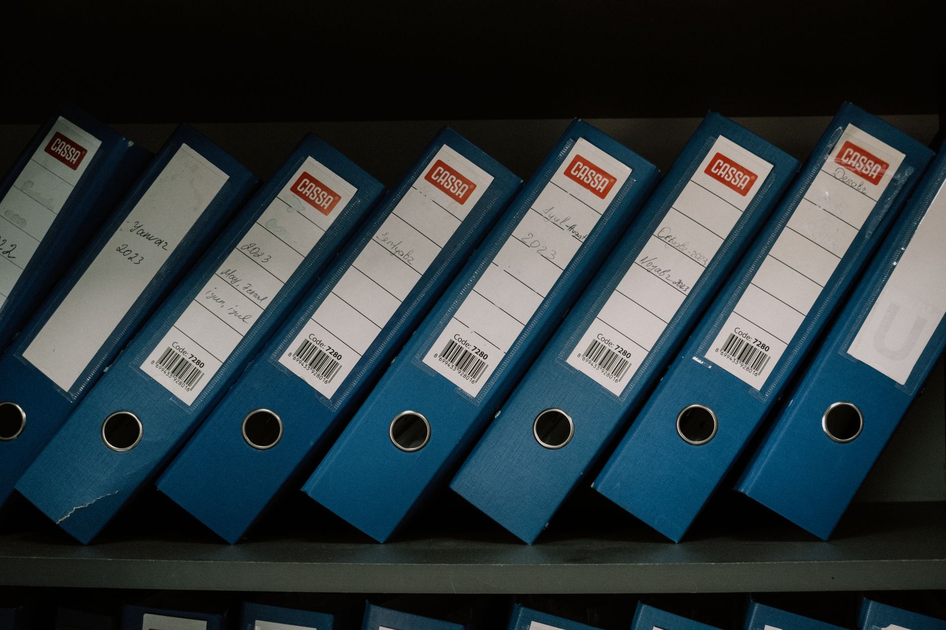IA para Gestión Documental: Digitaliza y Encuentra Todo en Segundos organized blue office binders on shelf